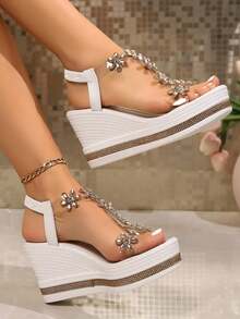 Women's 9cm Platform Sandals, Fashion Casual Slip-On Thick Sole Waterproof Wedge Slippers For Spring/Summer - White Gold - View 3