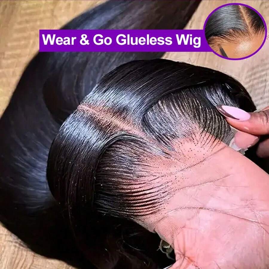 Put And Go 5x5 Straight Lace Closure Wigs Human Hair 200% Density Hd Transparent 34 Inch Straight Frontal Glueless Wig For Women Glueless Straight Wigs Pre Plucked With Baby Hair Bone Straight Black Wig Brazilian Hair - Tự nhiên & Đen - Xem 1