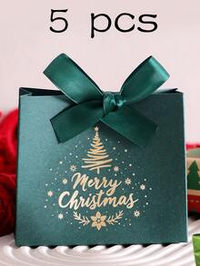 5-Piece Christmas Gift Box With Bow, Santa Claus Sleigh And Reindeer Pattern, Holiday Candy Gift Bags, Suitable For Holiday Parties, Weddings, Birthdays, Anniversaries, Exquisite Gift Packaging, C Ookies, Jewelry, Chocolates, DIY Craft Packaging, Christmas Eve Decorations - Multicolor - View 17