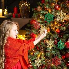 QY- Jenaai 210 Pcs Christmas Snowflake Ornaments Hanging Plastic Glitter Snowflake 4 Inch Xmas Decorations For Winter Christmas Tree Decorations With Rope For Winter Wedding Home Window Door -9608 - As Pic - View 7