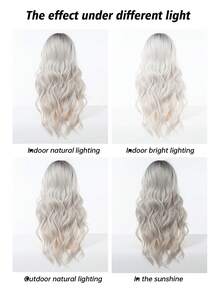1 Piece Synthetic Heat-Resistant Hairpiece In Curly Gradient Pink Wig, 28 Inches Long, Made From Fiber, Suitable For Daily Use, Natural And Realistic Hairpiece. - Gray Ombre - View 7