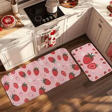 1 Piece Pink Strawberry Kitchen Mat - Fashionable Flannel Material With Vivid Fruit Print, Perfect For Spring And Summer Home Decoration, Kitchen, Bathroom, Entryway, And Living Space, Kitchen Mat (Multiple Sizes/Packages Available) - White - View 8