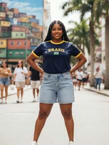 Women's Embroidered Brazil Shirt – Regular Fit, Casual Look, No River - Navy Blue - View 2