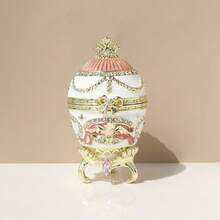 1个椭圆形花卉复活节彩蛋珐琅首饰盒，复古俄罗斯珐琅复活节礼盒，可收纳耳环、戒指、项链等，创意装饰首饰盒 - 彩蛋首飾盒 - 查看 4