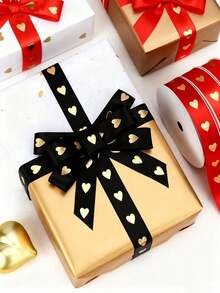 1 Rolle Festliches goldenes Herzmuster Band, rot-goldgeprägtes herzförmiges Band, 2,5cm 27,5m Polyester Filamentband, Blumengeschenkbox Schleife, Bouquet Binde, DIY Schleifenband für Geschenkverpackung, Valentinstag Geschenkverpackung Band, Valentinstag Party Geschenkaccessoires, perfektes Valentinstag Geschenkverpackung, Jahrestags-Feier - Verschiedenfarbig - Übersicht 6