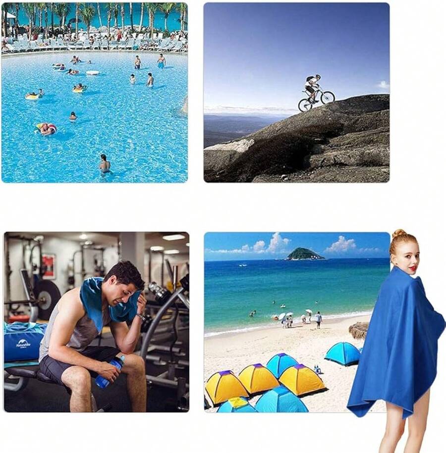 Toalla Microfibra Secado Rápido 2 Pack, Toalla de Viaje Ligera y Portatil, Toalla Deportiva para Playa, Natación, Yoga, Gimnasio, Camping, Senderismo, ect (Gris, 2PACK) - AZUL - Ver 1