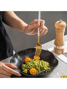 Black Matt Glazed Ceramic Dinnerware Wholesale, High-End Creative Rim Salad Plate, Western Dinner Plate - Black - View 11