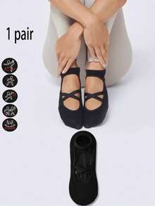 1/3/5双装女士普拉提袜，防滑硅胶材质，适用于瑜伽、室内运动、跑步、健身、跳绳、舞蹈等，是送给妈妈、女友、姐妹、老师的理想礼物，四季皆宜的耐用材质。 - 黑色 - 查看 9