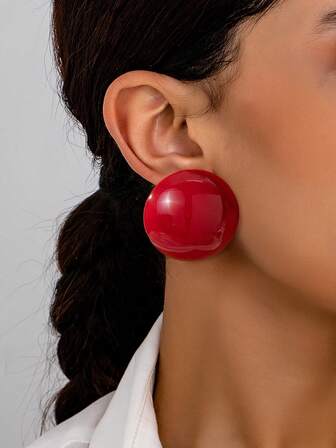2件套复古红色圆顶耳钉，适合女性日常佩戴和节日礼物