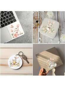 Conjunto de 3 adesivos de transferência UV DTF com coelho da primavera e coelhinho da Páscoa com estampa floral, ideais para artesanato, cadernos, copos de vidro, canecas de café, vasos, laptops, capas de celular, cartões de felicitações, ilustrações, álbuns de recortes, transferências decorativas e decoração de casa. 6,8 cm (2,7 polegadas) - Multicolorido - Ver 10