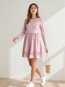 Plain Casual Fabric Ruffle Hem Frill Vacation Daily Winter