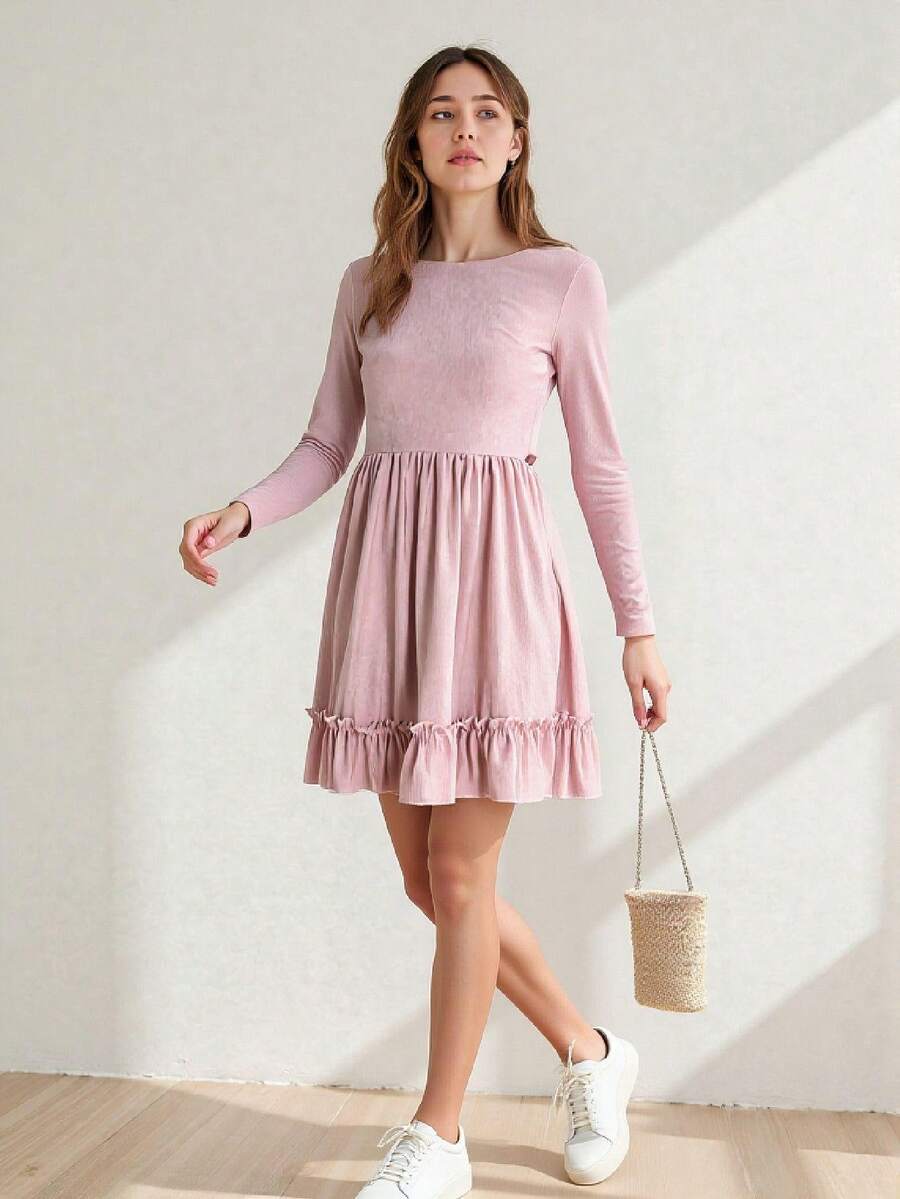 Plain Casual Fabric Ruffle Hem Frill Vacation Daily Winter