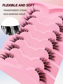 7 Pairs 1/2 False Eyelashes, Transparent Eyelash Stems, 18mm Cat Eye Extended Length, 3/4 Corner Lashes, Natural Look - Lông mi  mắt mèo - Xem 7