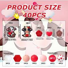 25/40pcs Cute Animal Heart Shaped Silicone Bead Set, Includes Cow, Rose, Heart And Other Beads, Fashionable Design, Suitable For Jewelry Making, DIY Bracelets, Lanyards, Beaded Pens, Holiday Party Decorations, Keychains And Other Crafts - Ideal Valentine's Day Gift - Beading Set, Beading Supplies - Love Animal Series - View 5