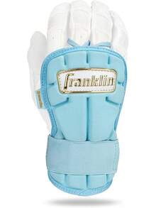 Franklin Sports - Protector de mano de béisbol + muñequera - PRT  Series Adulto + Protector de muñeca para bateo, mano protectora, protector de muñeca, bateadores para mano derecha e izquierda, - Azul Carolina - Ver 2