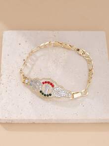 سوار ديني مطلي بالذهب عيار 14 قيراط، تصميم مرصع بالزركونيا الأصلية، زخرفة مركزية مطرزة بالمينا الملونة، هدية مجوهرات ذهبية اللون متينة مناسبة للاستخدام في المناسبات الخاصة كعيد الميلاد والذكرى، مظهر فاخر