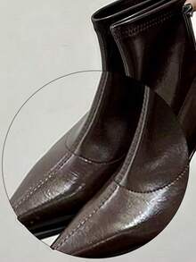 Bốt cao gót mũi nhọn cổ ngắn phong cách Âu Mỹ thu/đông 2025, bốt cổ ngắn ôm vừa vặn, bốt cổ ngắn màu nâu cổ điển, bốt dành cho nữ - màu nâu - Xem 7