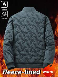 Men's Casual Fleece Winter Coat , Stand Collar Zip Pocket Design, Polyester Lining, Ideal For Autumn/Winter - Navy Blue - View 3