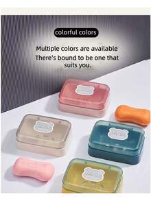 1pc Creative Flip Cover Soap Dish, Simple Transparent Plastic Draining Soap Box For Home, Dorm, Bathroom, Balcony - Multicolor - View 4