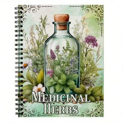 [Vintage Herbal Notebook] High-Quality Spiral Bound Herbal Notebook | Vintage Apothecary Design With Illustrated Medicinal Herbs, Green Cover, Adult Coloring Book | Botanical Illustration | Detailed Plant Illustrations, Herbalist Supplies