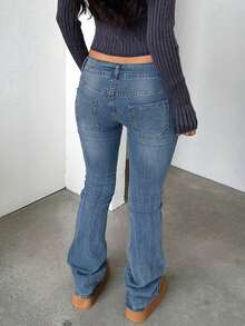 顶级欧美跨境街头时尚Y2K辣妹紧身低腰喇叭裤 - 深色水洗藍 - 查看 4