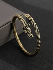 1pc Men's Unique Dragon Head Opening Braided Bracelet, Versatile Multi-Strand Party Accessory