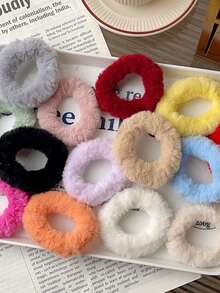 مجموعة من 2 قطعة، ألوان عشوائية، أربطة شعر مطاطية وأربطة شعر من الفرو الناعم بتصميم جديد - أربطة شعر كبيرة من الفرو الناعم، أربطة مطاطية للذيل، إكسسوارات شعر من الفرو الناعم المريحة، أربطة مطاطية للشعر