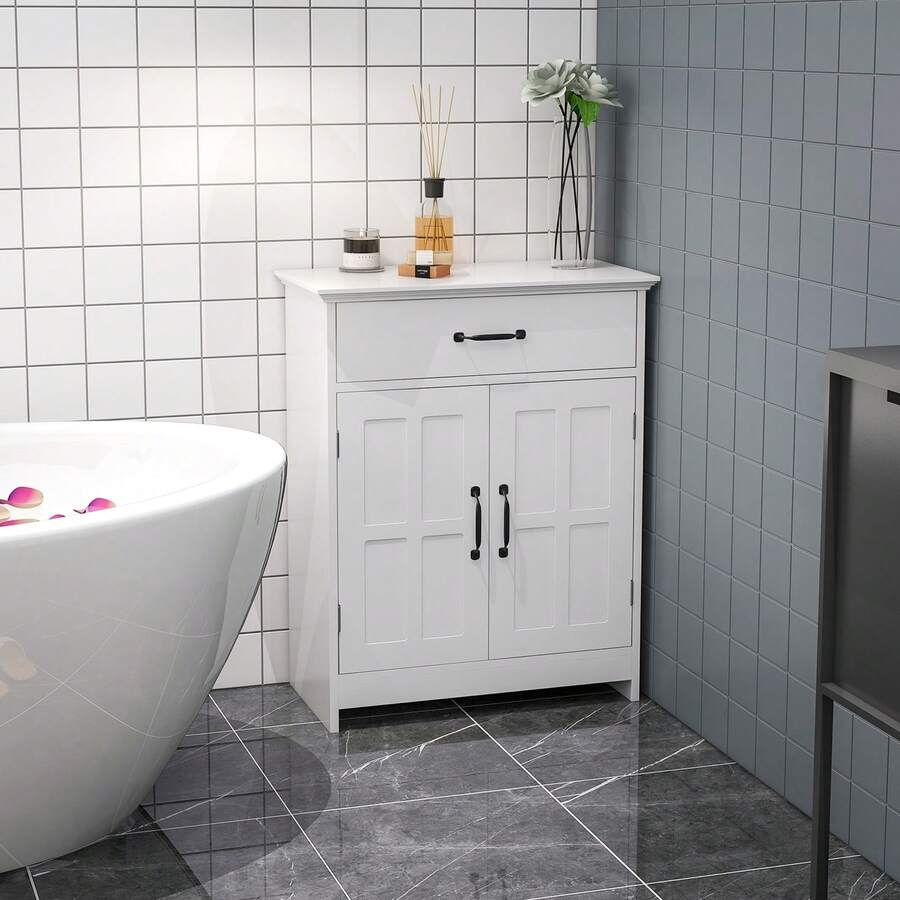 Modern Bathroom Cabinet, Bathroom Floor Cabinet With Doors, White - 預設 - 查看 1