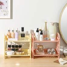 1pc Foldable 2-Tier Bathroom Vanity Organizer, Minimalist Countertop Makeup Jewelry Storage Rack, Home Bedroom Vanity Display Shelf - Multicolor - View 6