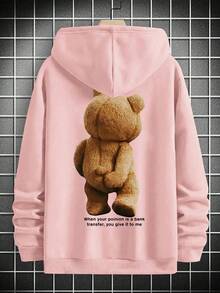 Men's Autumn/Winter New Casual Creative Text & Cartoon Bear Print Hoodie Sweatshirt