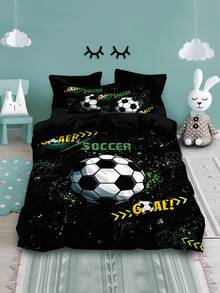 3pcs Premium Custom Stereoscopic Football Bedding Set, Chic Sports Style Black & White Football Duvet Cover And Pillowcase Set, Soft & Smooth Zipper Design, Suitable For Guest Room, Bedroom, Single/Double Bed, Student, Adult, Dormitory (Includes 1 Duvet Cover, 2 Pillowcases, No Comforter Or Pillow Inserts) - 5275+SJT+K - View 1
