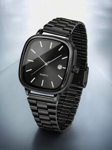 LUCKYFOX 复古简约方形钢带石英表，带日历功能，表盘设计优雅，适合日常通勤和商务场合，圣诞节/礼物之选。 - 黑色 - 查看 5