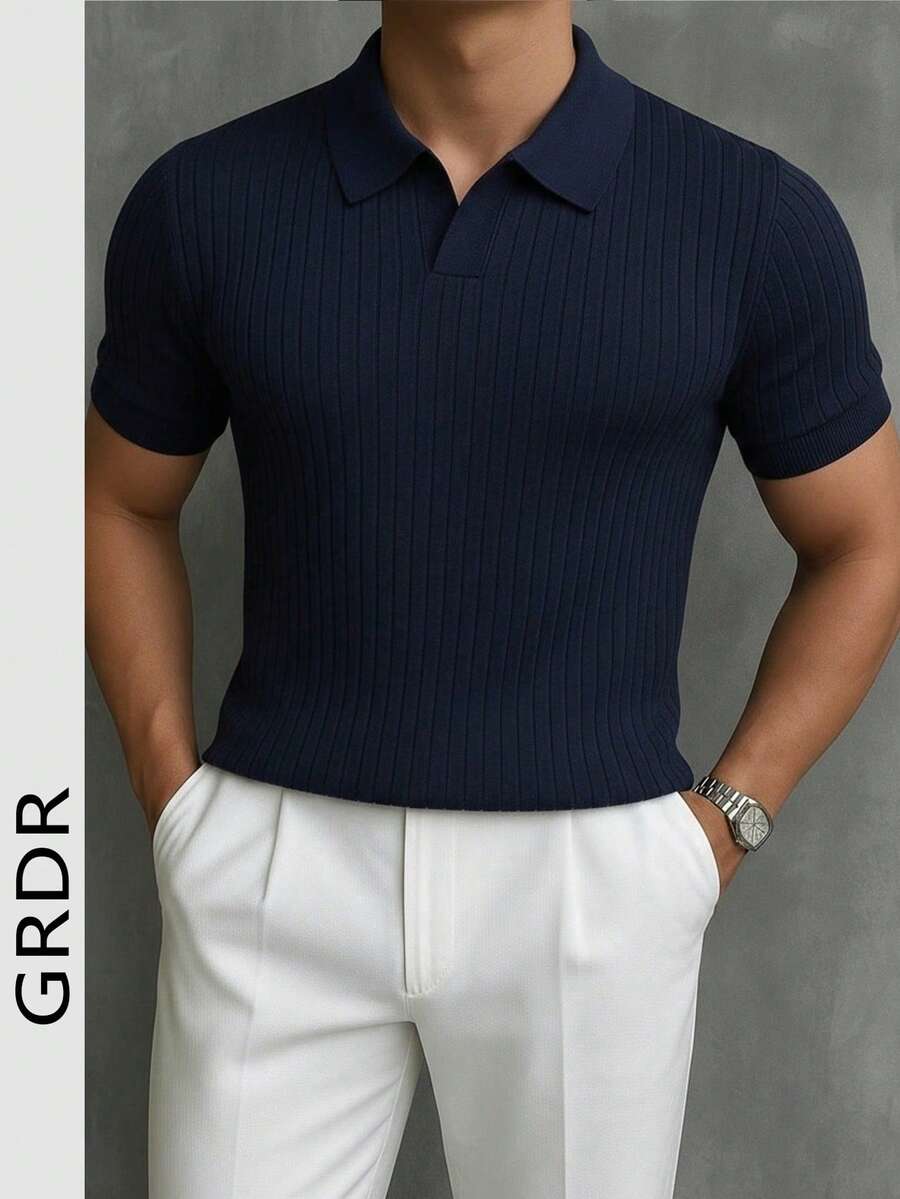 GRDR Men's Summer Ribbed Knit Short Sleeve T-Shirt