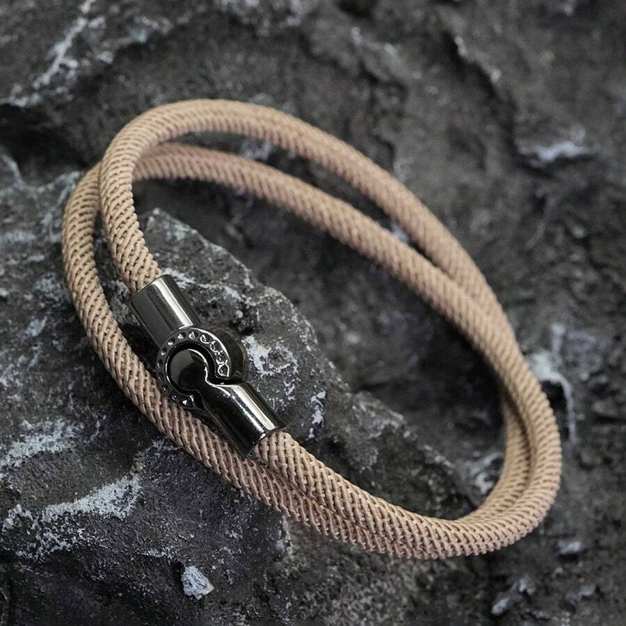 diffone 简约设计手工 4 毫米米兰绳手链黑色简易磁性手链男女最佳朋友腕带首饰 - 卡其色 - 查看 1