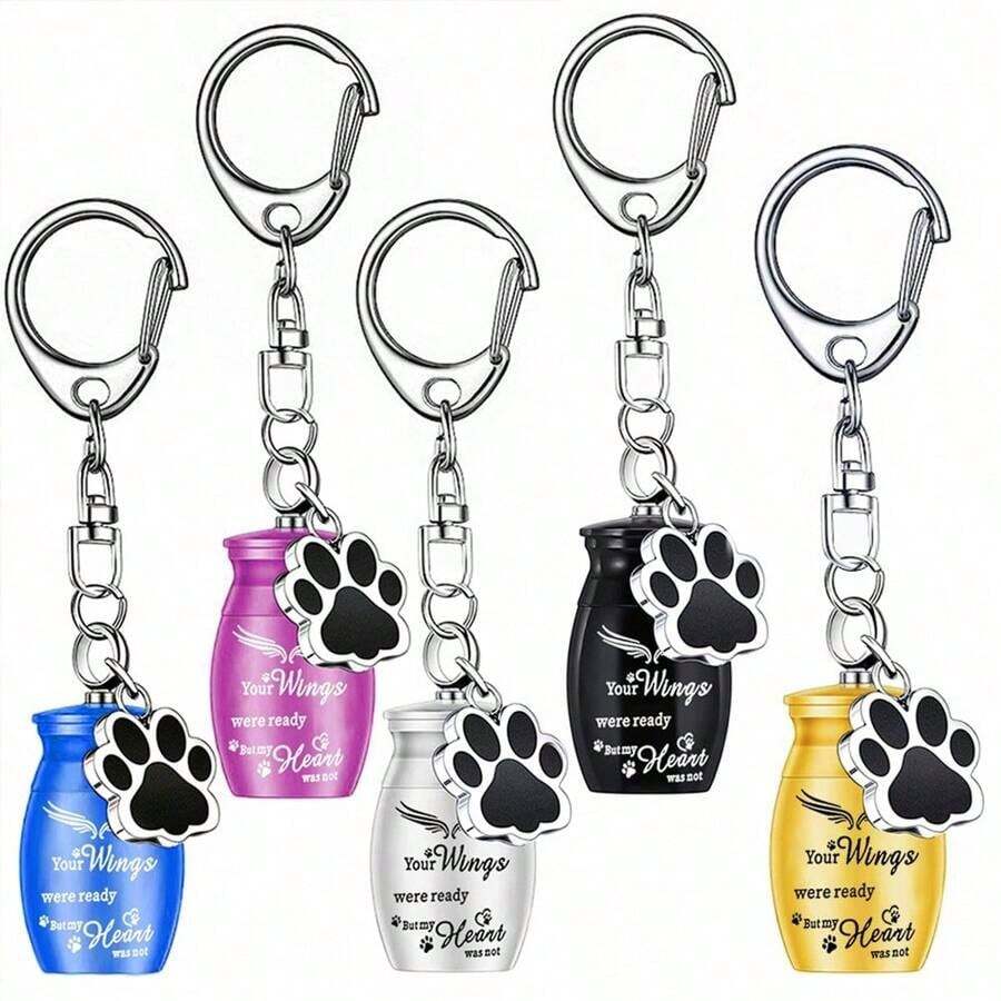 Pet Urns Keychain Dog/Cat Urns For Ashes Cremation Jewelry Paw Print Memorial Urn Pet Keepsake (6 Colors)