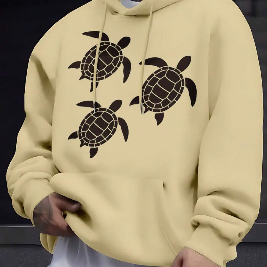 Black Turtle Print Hoodie For Everyday Wear - Aprikot - View 1