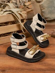 Fashionable Casual Toddler Boys Girls Roman Sandals, New Style Infant Flat Sandals For Outdoor Wear, Simple & Versatile, Comfortable Walking - Beige - View 2