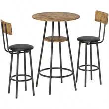 HOMCOM 3-Piece Bar Table Set With 2 Padded Stools, Faux Leather Upholstery, Backrest, Metal Frame, Brown - Brown - View 5
