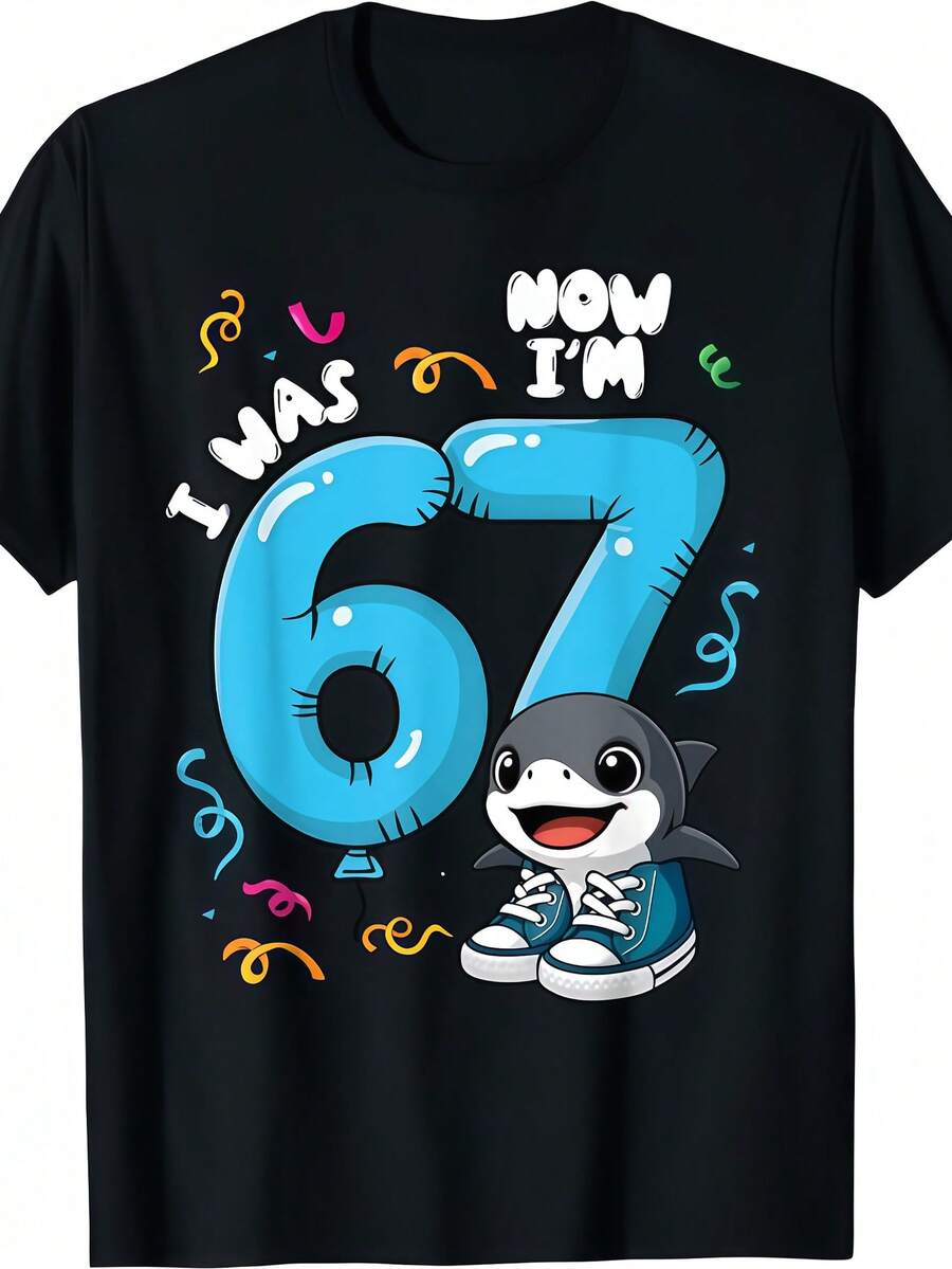 Italian Brain Rot Birthday Tralalero Children Italian Brainrot 67 Tralalero Six Seven Kids 7 Years Boys T-Shirt.Kids Medium Black - 黑色 - 查看 1