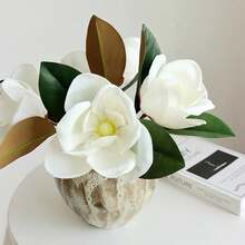 1 pieza Flor artificial de tacto real Magnolia blanca cremosa del sur, Magnolia Grandiflora artificial realista para decoración del hogar - Multicolor - Ver 2