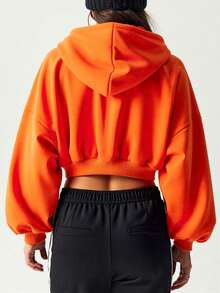 250g Strickstoff einfarbiger Reißverschluss Kapuzen Kurz Lässig Locker Sweatshirt, Frühling/Herbst