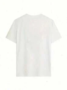 Camiseta informal de mujer con un adorable estampado de gatitos navideños. Cómoda camiseta de manga corta y cuello redondo, ideal para primavera y verano, fiestas navideñas y looks de invierno; perfecta para cualquier ocasión. Color liso, estilo casual, ideal para fiestas navideñas, reuniones familiares y para el día a día. - Blanco - Ver 2