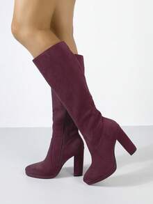 Bottes d'hiver pour femmes, bottes élégantes montantes pour dames, bottes rouges vin, bottes hautes, bottes en denim, bottes à plateforme et semelle épaisse, chaussures de mariage, bottes d'hiver, bottes pour femmes, bottes à talon épais, bottes hautes à super talons hauts - Rouge foncé - Voir 3