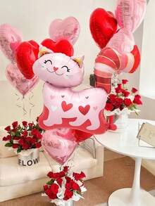 11 قطعة من بالونات القطط ذات الشكل القلبي الرومانسي، تشمل بالونات قطط قلبية باللون الوردي، بالونات قلبية من الرقائق المعدنية، مناسبة لحفلات الزفاف والأعياد الميلاد وخلفيات صور البوث وأعياد الزواج وعيد الحب وديكور الغرف الرومانسية والهدايا المفاجئة وديكورات الحفلات الداخلية - متعدد الألوان - مشاهدة 3