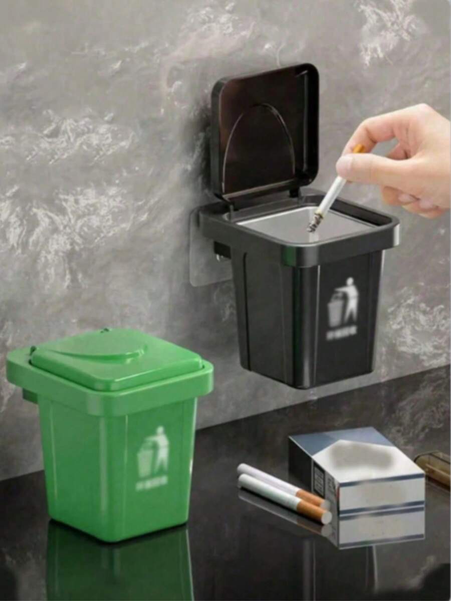 1pc Trash Can & Ashtray Combo, Creative Wall-Mounted Personalized Ashtray Cover With No Holes, Suitable For Bathroom, Home, Daily & Holiday Use, Creative Home Bathroom Decor