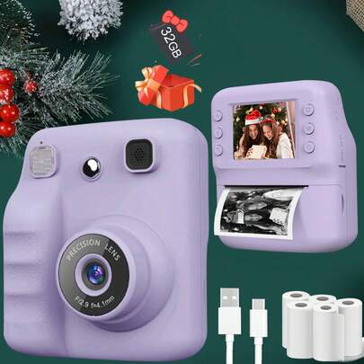 Cámara de impresión instantánea con papel fotográfico incluido, diseñada para que los niños disfruten de la diversión de los selfies. Combina imágenes instantáneas con características digitales, admite grabación de video HD 1080P para capturar momentos preciosos. Reproductor de MP3 incorporado y juegos educativos lo convierten en el regalo perfecto para niños de 3 a 12 años, ideal para Navidad, Año Nuevo y cumpleaños.