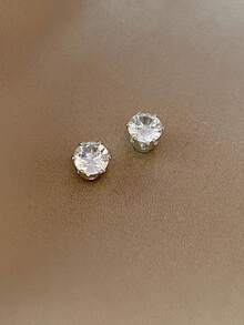1 Pair Magnetic Stud Earrings, Suitable For Non-Pierced Ears, Clip-On Design, Cubic Zirconia Inlaid - Multicolor - View 5