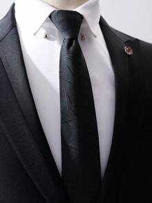 1 件男士免结拉链款黑色斜领带英伦复古领带适合商务宴会和日常穿着、婚礼男士领带