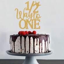 1 Phụ kiện trang trí tiệc sinh nhật cho bé 6 tháng tuổi, Đầu bánh hình "1/2 Way To One" màu vàng - Vàng - Xem 2
