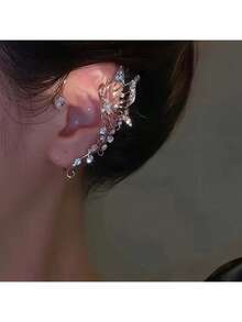 1 pieza Pendientes de mariposa que se enroscan de cobre hipoalergénico brillante estilo K-Pop - Diseño de alas de hada, piedra de nacimiento de diciembre, piedra sintética, sin necesidad de perforación, adecuado para fiestas y ocasiones especiales - multicolor al azar - Ver 4